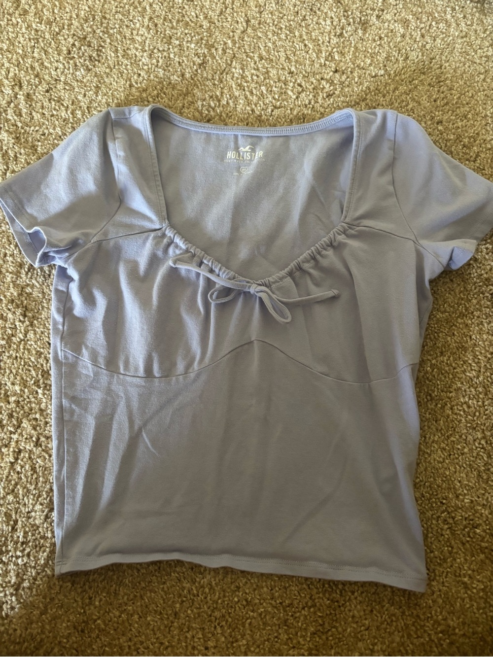 Hollister Light Lavender Short Sleeve Tie-Front Square Neck Tee